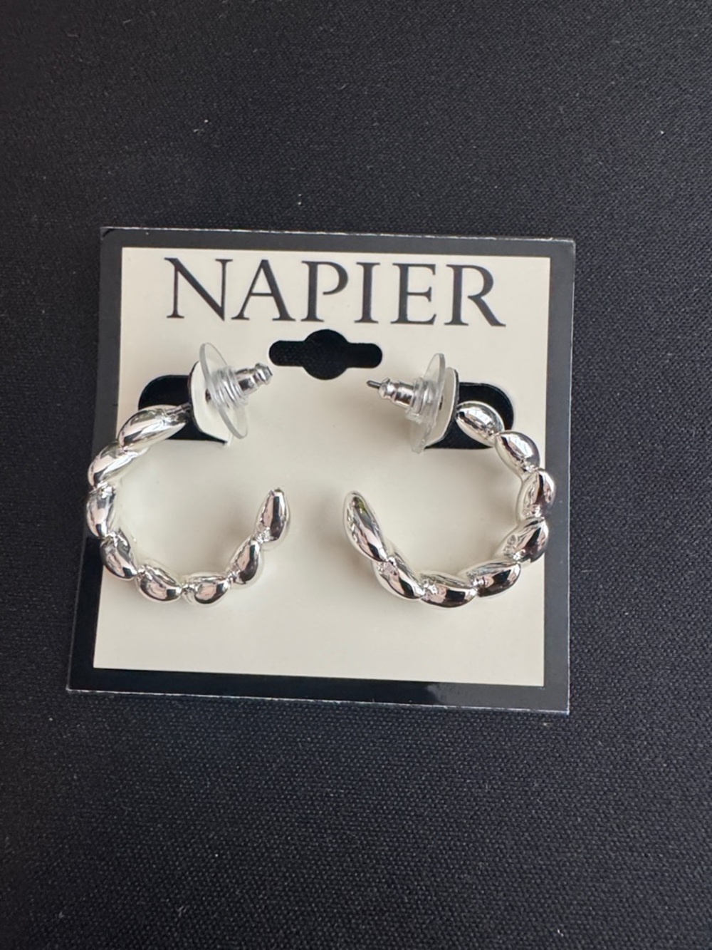 Napier Shiny Silver-Tone Twisted Hoop Earrings-Medium